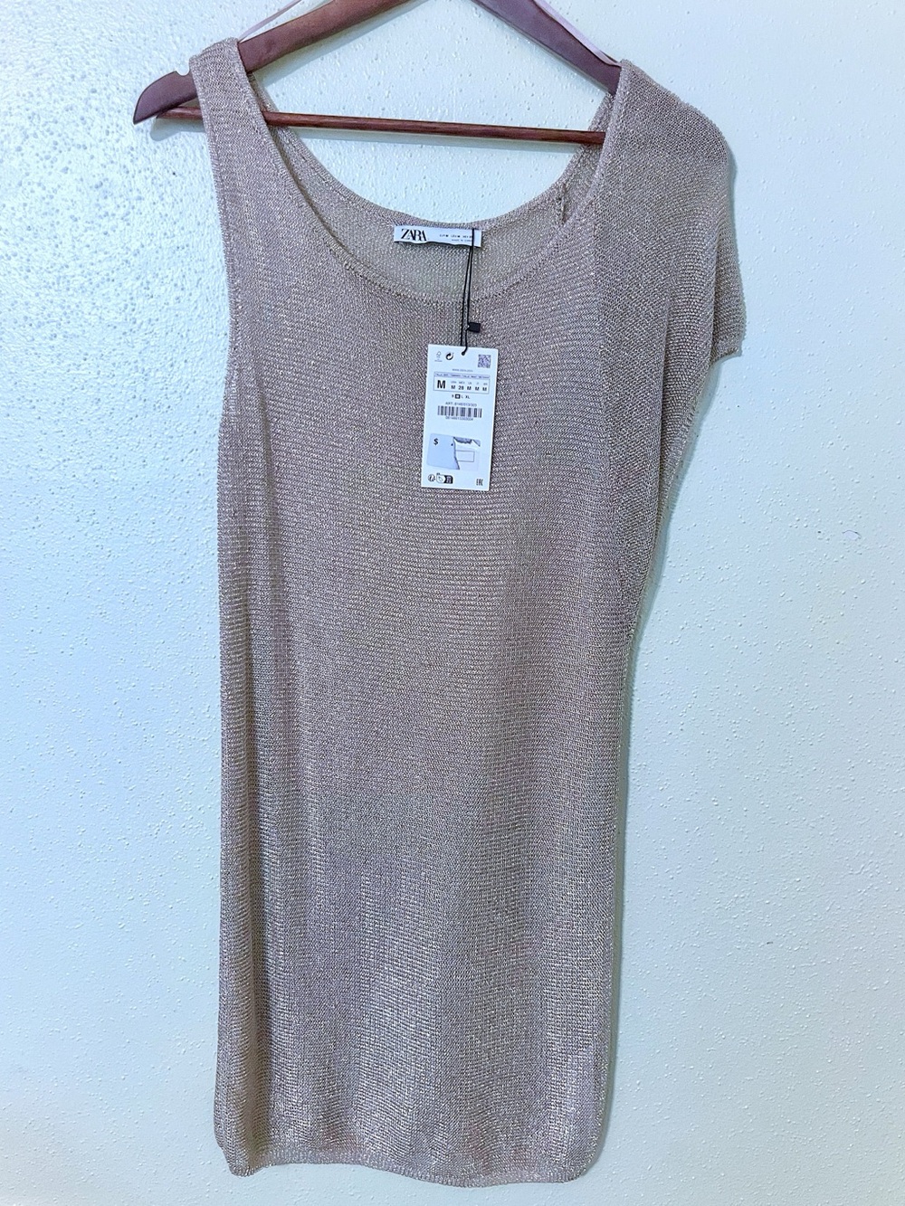 Zara NWT Metallic Knit Tank Dress in Golden Metallic Taupe Sz M 8146/013/302 - Picture 3 of 7